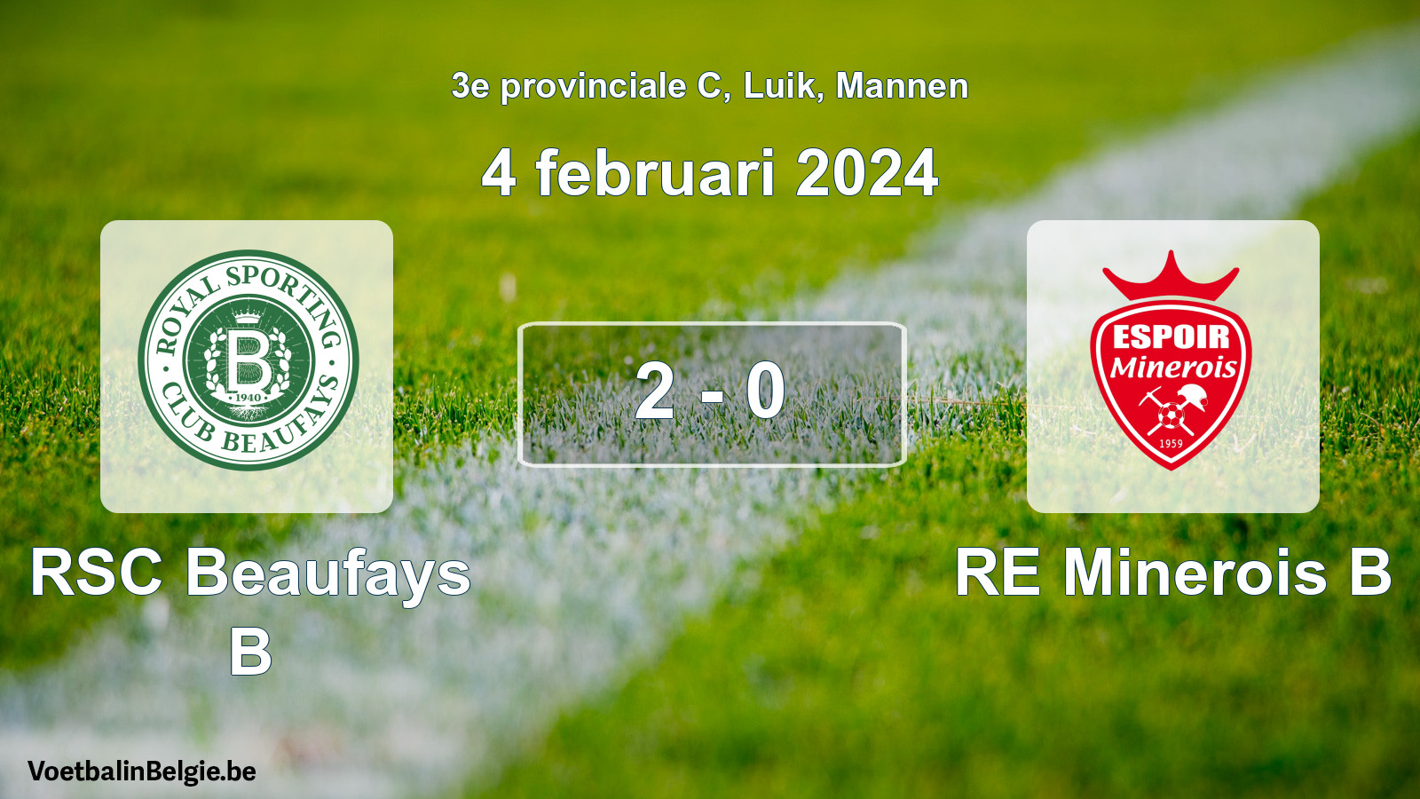Gespeelde wedstrijd mannenvoetbal: RSC Beaufays B - RE Minerois B 2 - 0 (4 februari 2024)