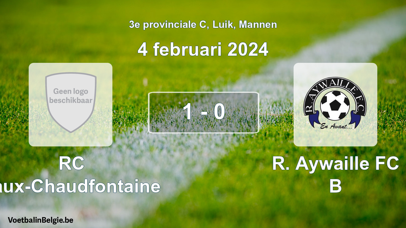 Gespeelde wedstrijd mannenvoetbal: RC Vaux-Chaudfontaine - R. Aywaille FC B 1 - 0 (4 februari 2024)