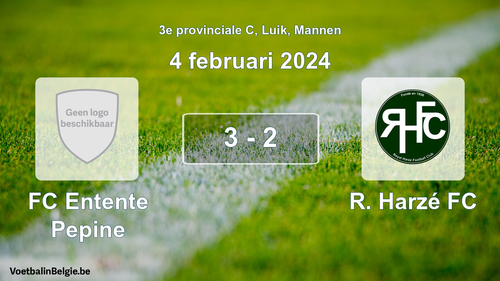 Gespeelde wedstrijd mannenvoetbal: FC Entente Pepine - R. Harzé FC 3 - 2 (4 februari 2024)