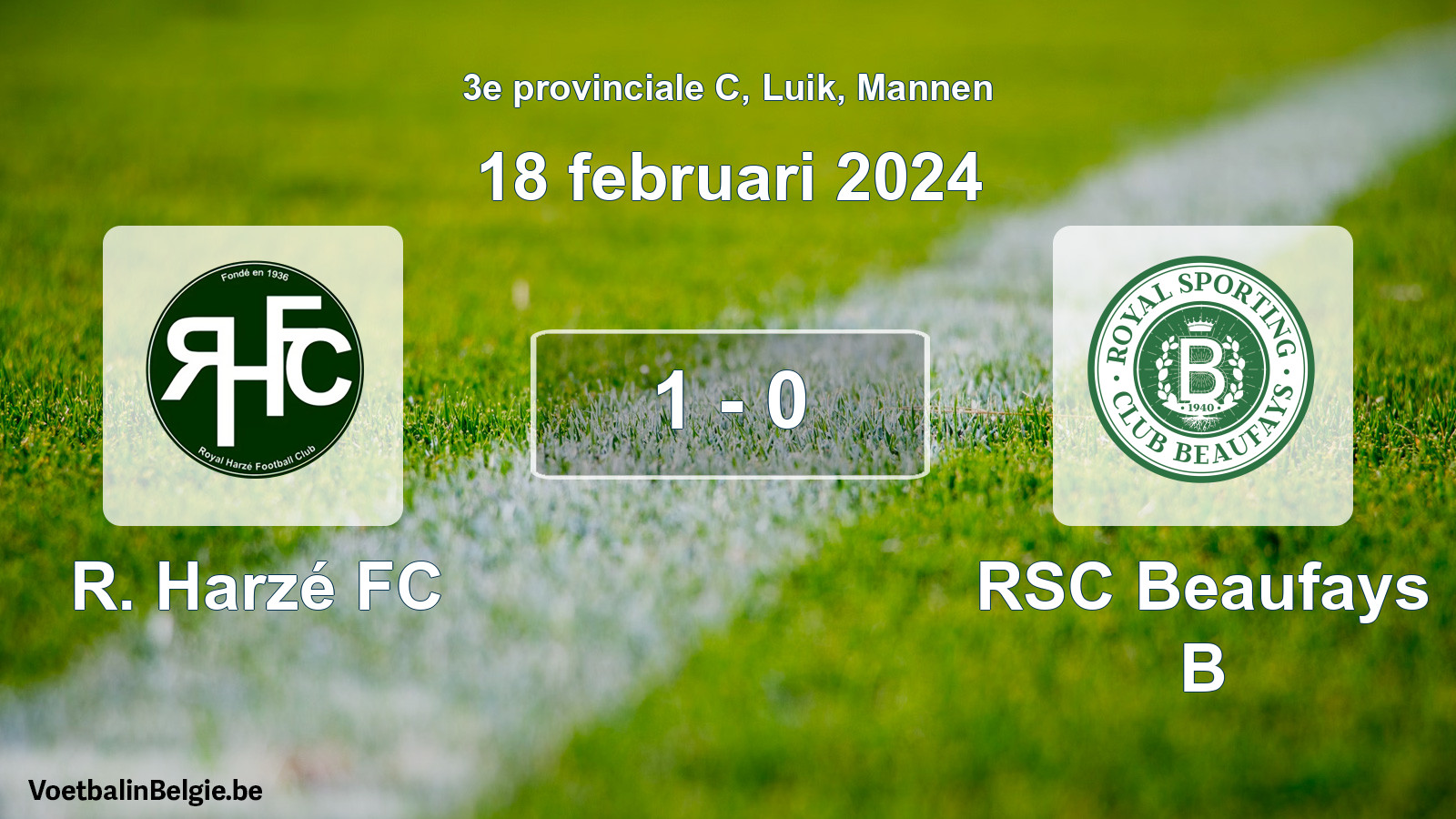 Gespeelde wedstrijd mannenvoetbal: R. Harzé FC - RSC Beaufays B 1 - 0 (18 februari 2024)