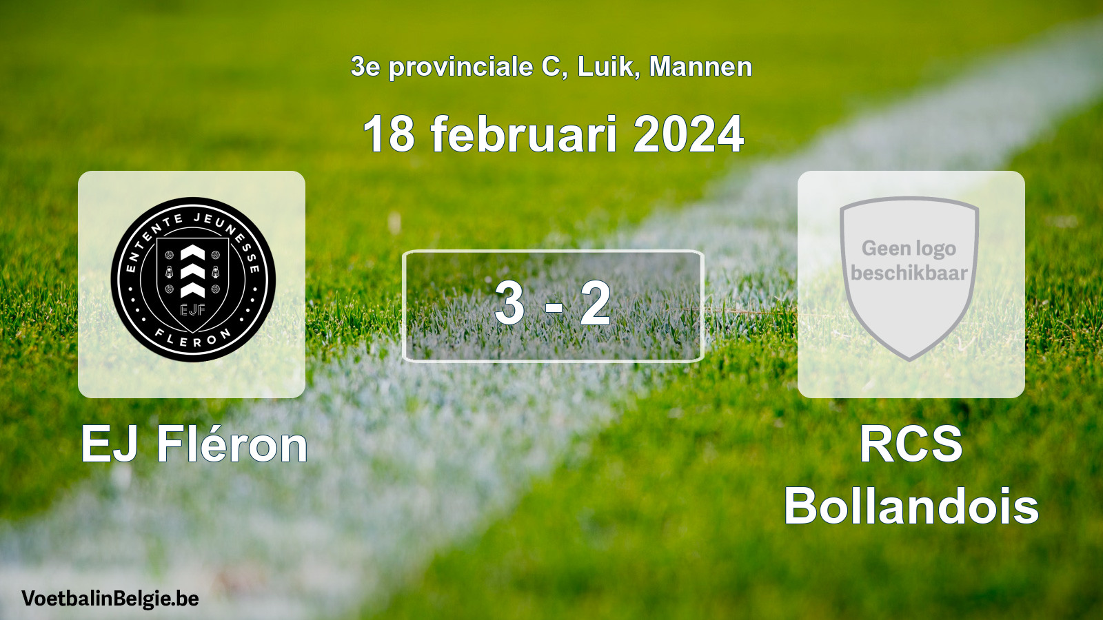 Gespeelde wedstrijd mannenvoetbal: EJ Fléron - RCS Bollandois 3 - 2 (18 februari 2024)