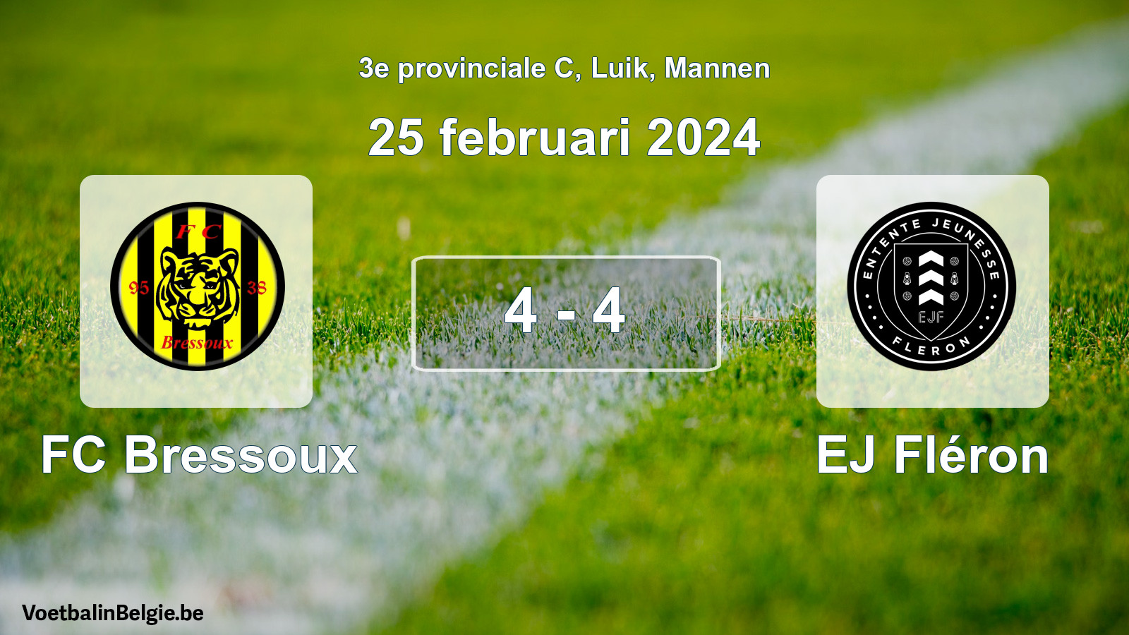 Gespeelde wedstrijd mannenvoetbal: FC Bressoux - EJ Fléron 4 - 4 (25 februari 2024)