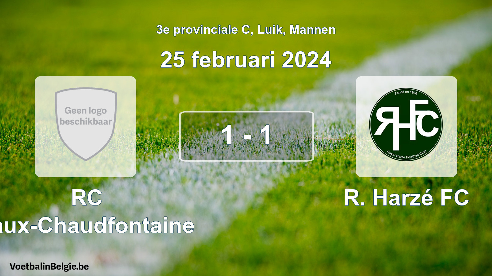 Gespeelde wedstrijd mannenvoetbal: RC Vaux-Chaudfontaine - R. Harzé FC 1 - 1 (25 februari 2024)