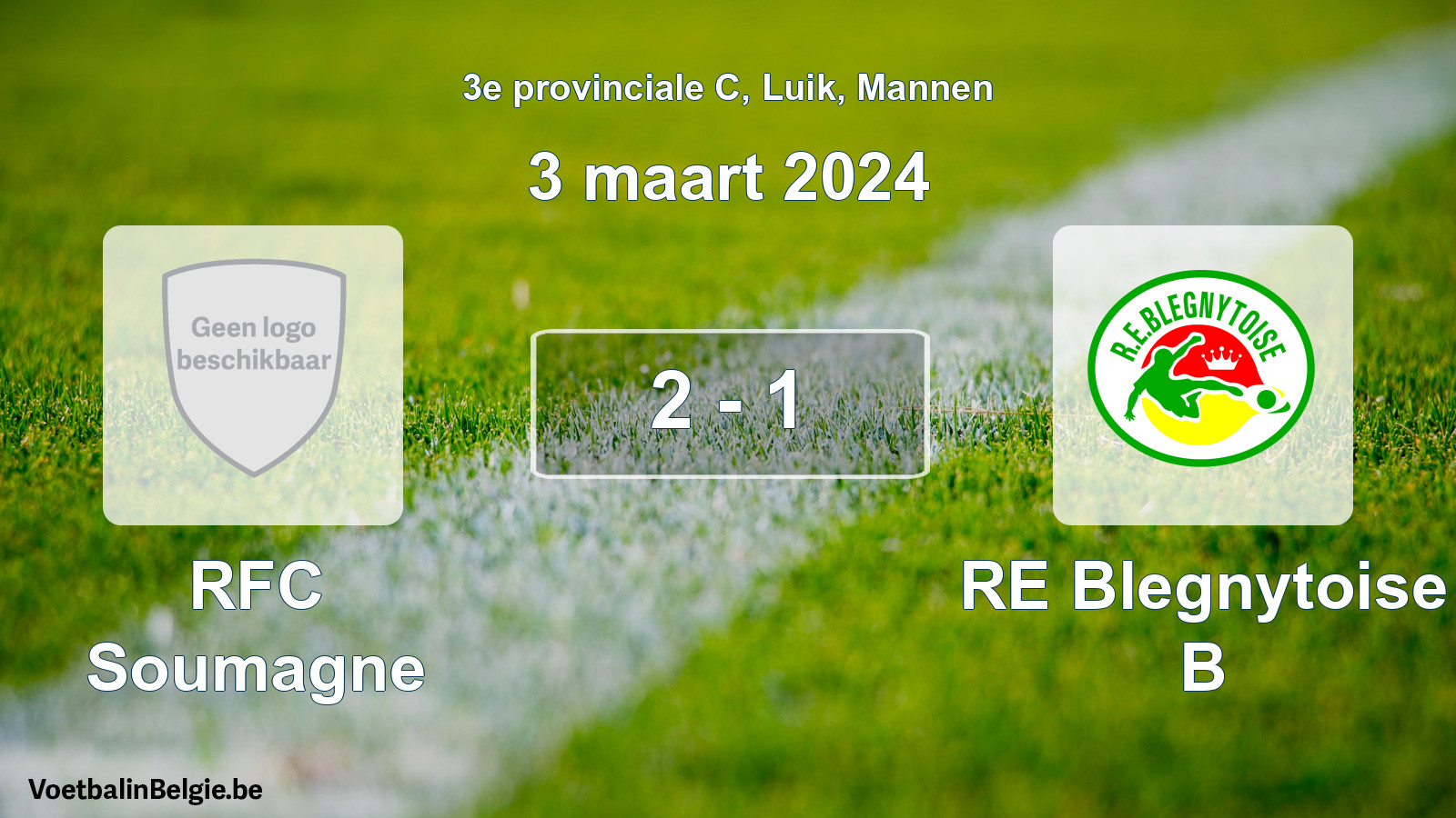 Gespeelde wedstrijd mannenvoetbal: RFC Soumagne - RE Blegnytoise B 2 - 1 (3 maart 2024)