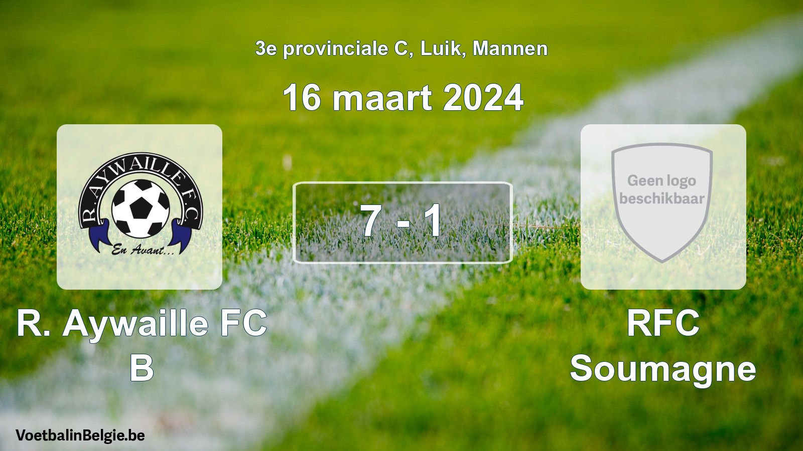 Gespeelde wedstrijd mannenvoetbal: R. Aywaille FC B - RFC Soumagne 7 - 1 (16 maart 2024)