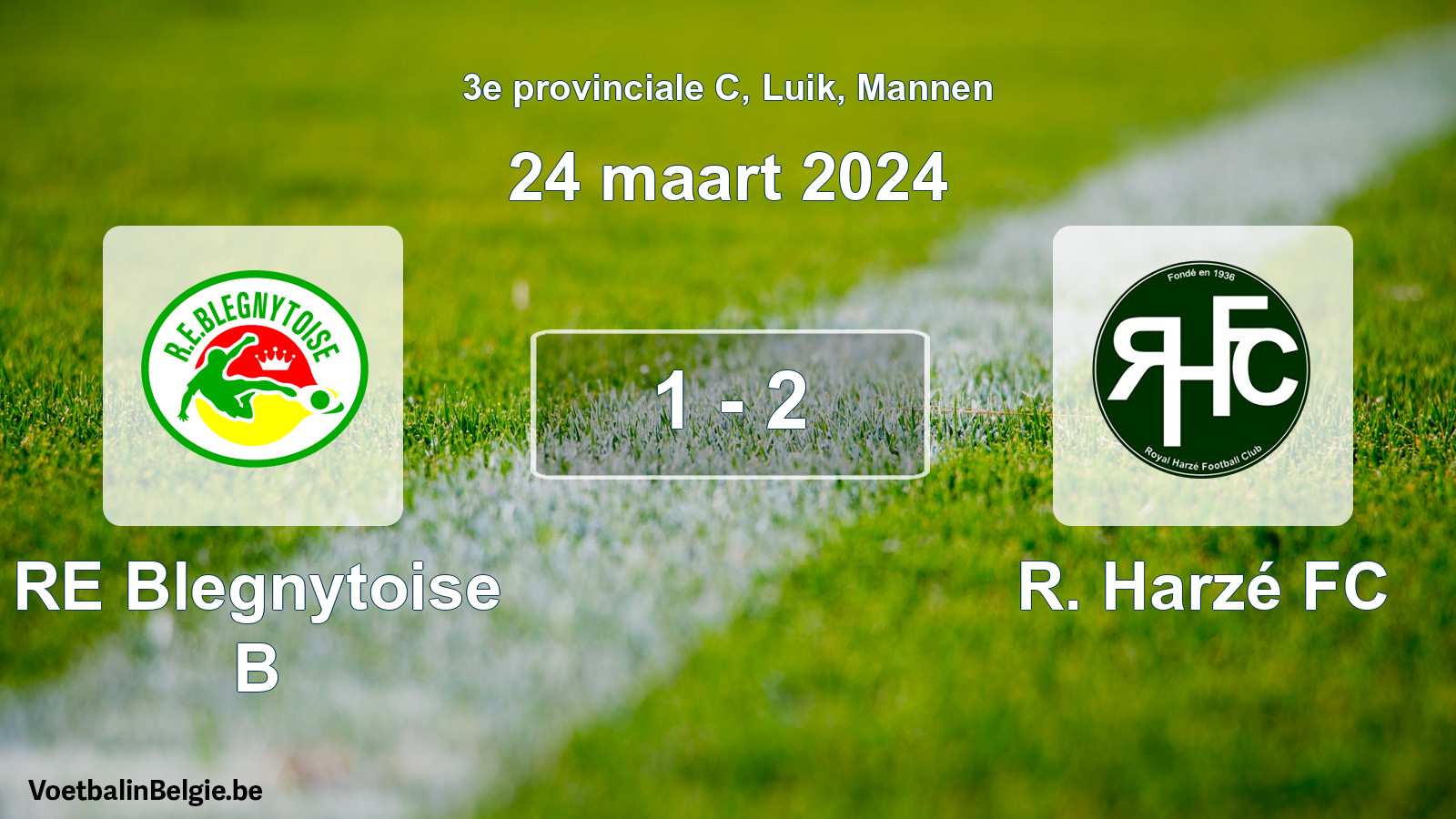 Gespeelde wedstrijd mannenvoetbal: RE Blegnytoise B - R. Harzé FC 1 - 2 (24 maart 2024)