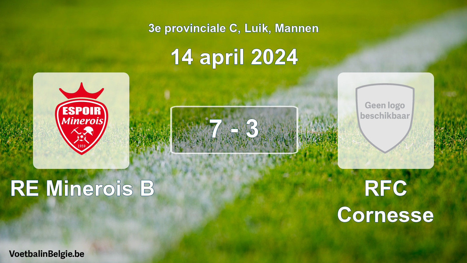 Gespeelde wedstrijd mannenvoetbal: RE Minerois B - RFC Cornesse 7 - 3 (14 april 2024)