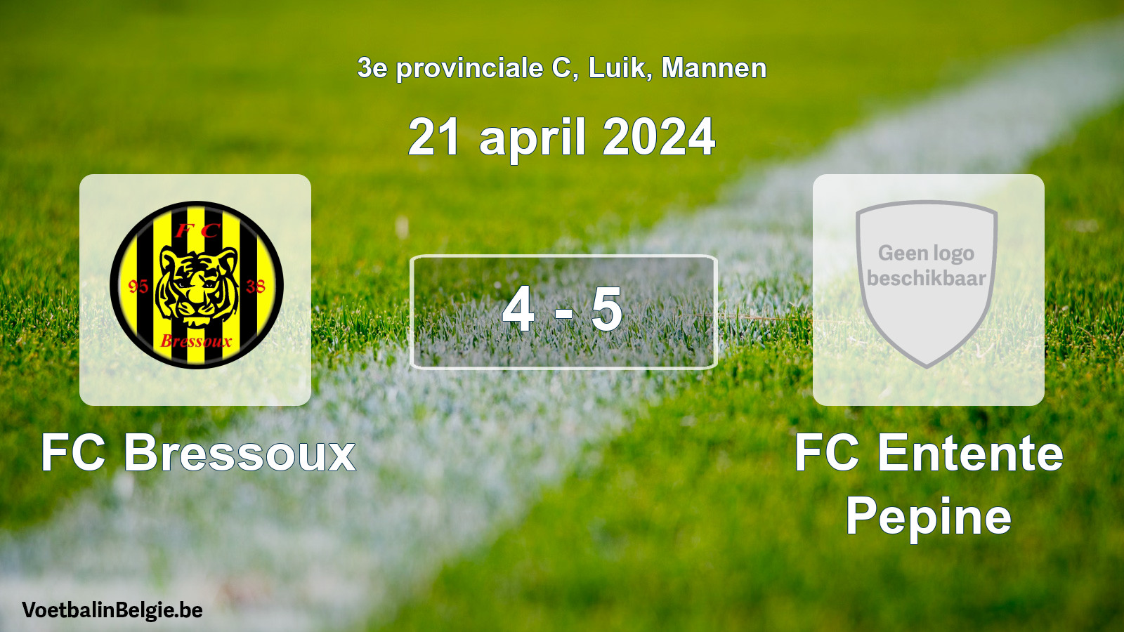 Gespeelde wedstrijd mannenvoetbal: FC Bressoux - FC Entente Pepine 4 - 5 (21 april 2024)