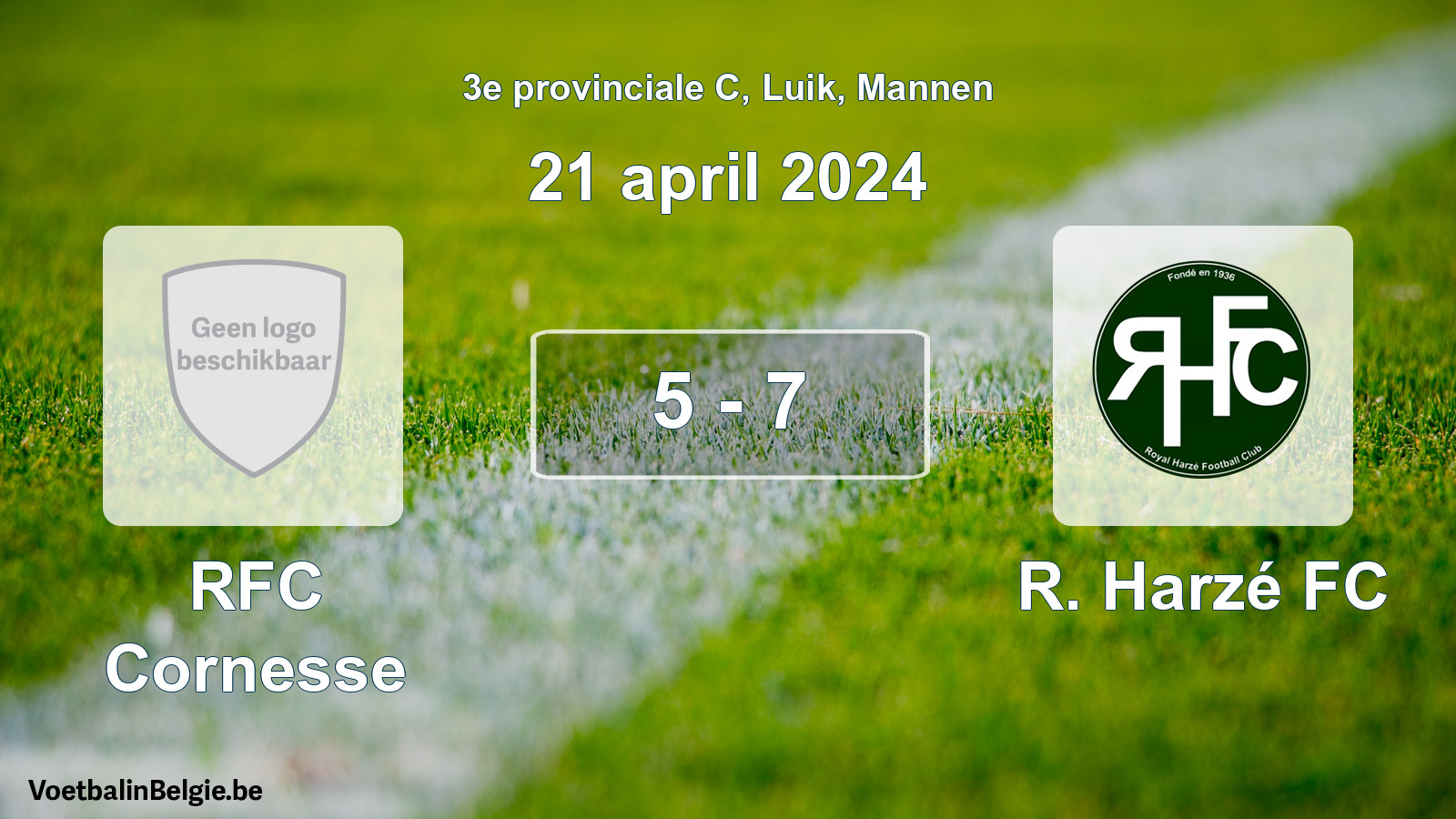 Gespeelde wedstrijd mannenvoetbal: RFC Cornesse - R. Harzé FC 5 - 7 (21 april 2024)