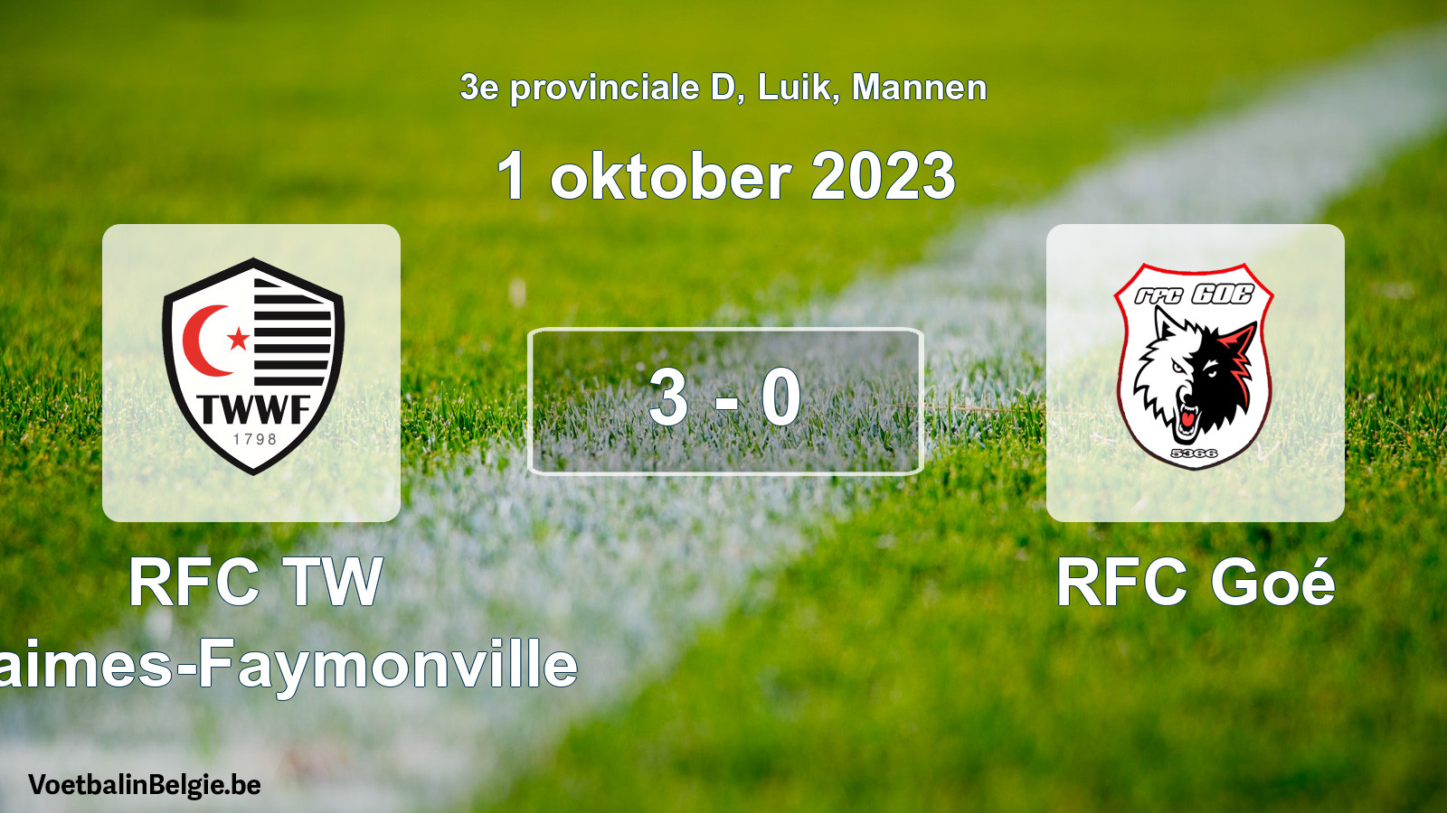 Match joué football hommes: RFC TW Waimes-Faymonville - RFC Goé 3 - 0 (1 octobre 2023)