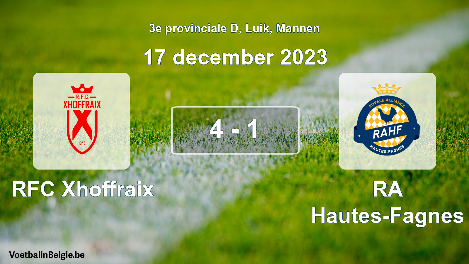 Gespeelde wedstrijd mannenvoetbal: RFC Xhoffraix - RA Hautes-Fagnes 4 - 1 (17 december 2023)