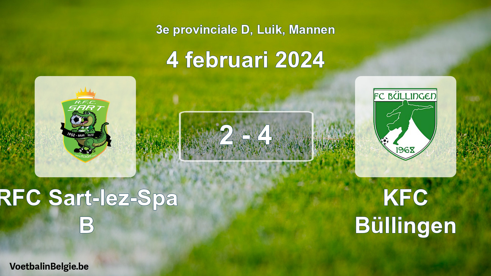 Match joué football hommes: RFC Sart-lez-Spa B - KFC Büllingen 2 - 4 (4 février 2024)