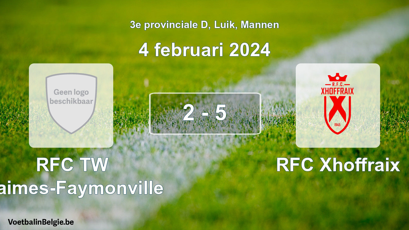 Gespeelde wedstrijd mannenvoetbal: RFC TW Waimes-Faymonville - RFC Xhoffraix 2 - 5 (4 februari 2024)