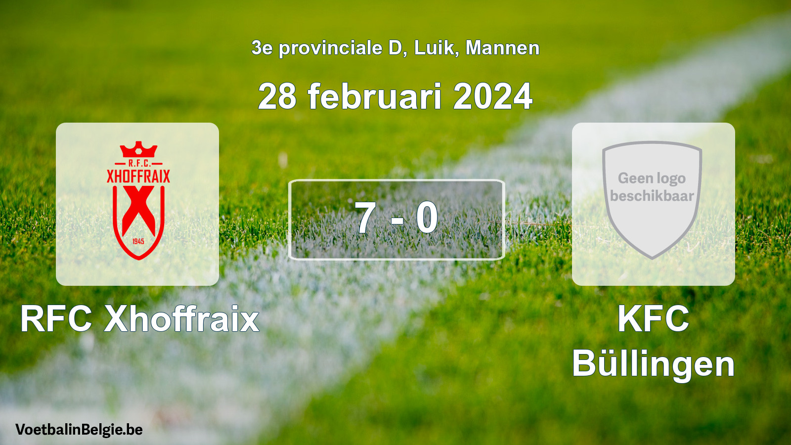 Gespeelde wedstrijd mannenvoetbal: RFC Xhoffraix - KFC Büllingen 7 - 0 (28 februari 2024)