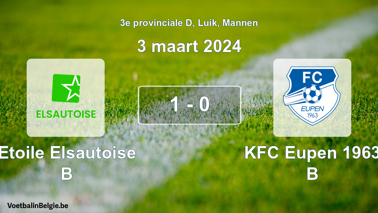 Gespeelde wedstrijd mannenvoetbal: Etoile Elsautoise B - KFC Eupen 1963 B 1 - 0 (3 maart 2024)