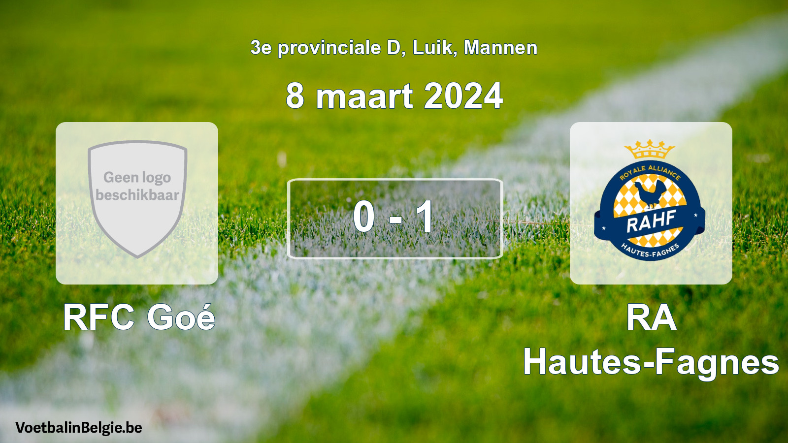 Gespeelde wedstrijd mannenvoetbal: RFC Goé - RA Hautes-Fagnes 0 - 1 (8 maart 2024)