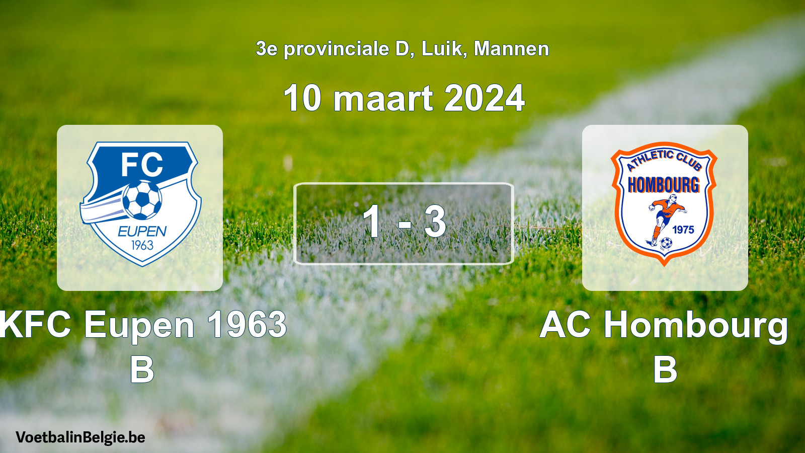 Gespeelde wedstrijd mannenvoetbal: KFC Eupen 1963 B - AC Hombourg B 1 - 3 (10 maart 2024)