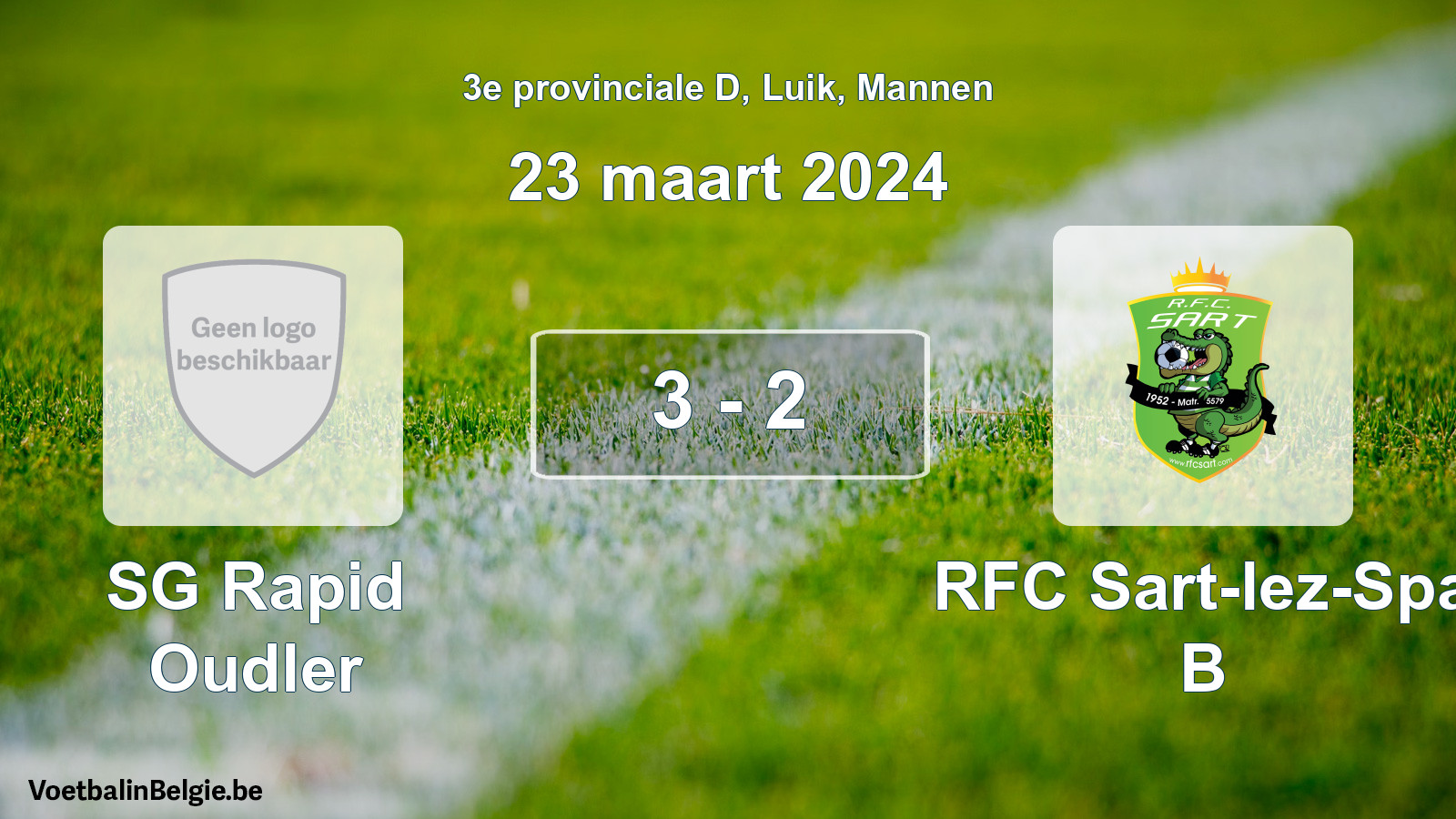 Gespeelde wedstrijd mannenvoetbal: SG Rapid Oudler - RFC Sart-lez-Spa B 3 - 2 (23 maart 2024)