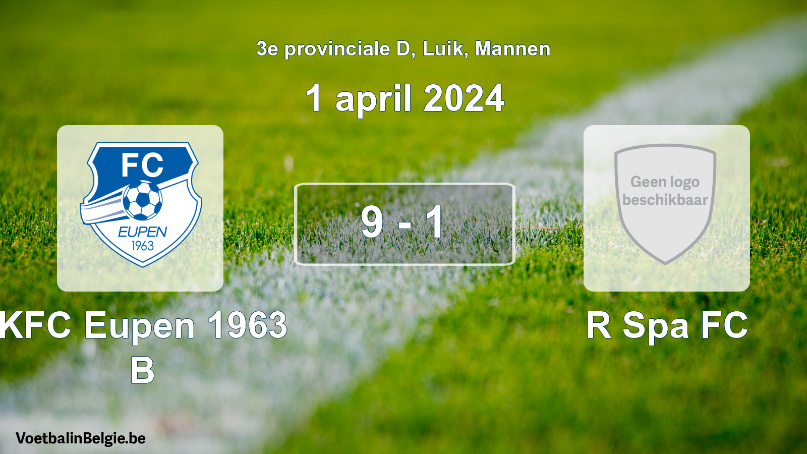 Gespeelde wedstrijd mannenvoetbal: KFC Eupen 1963 B - R Spa FC 9 - 1 (1 april 2024)