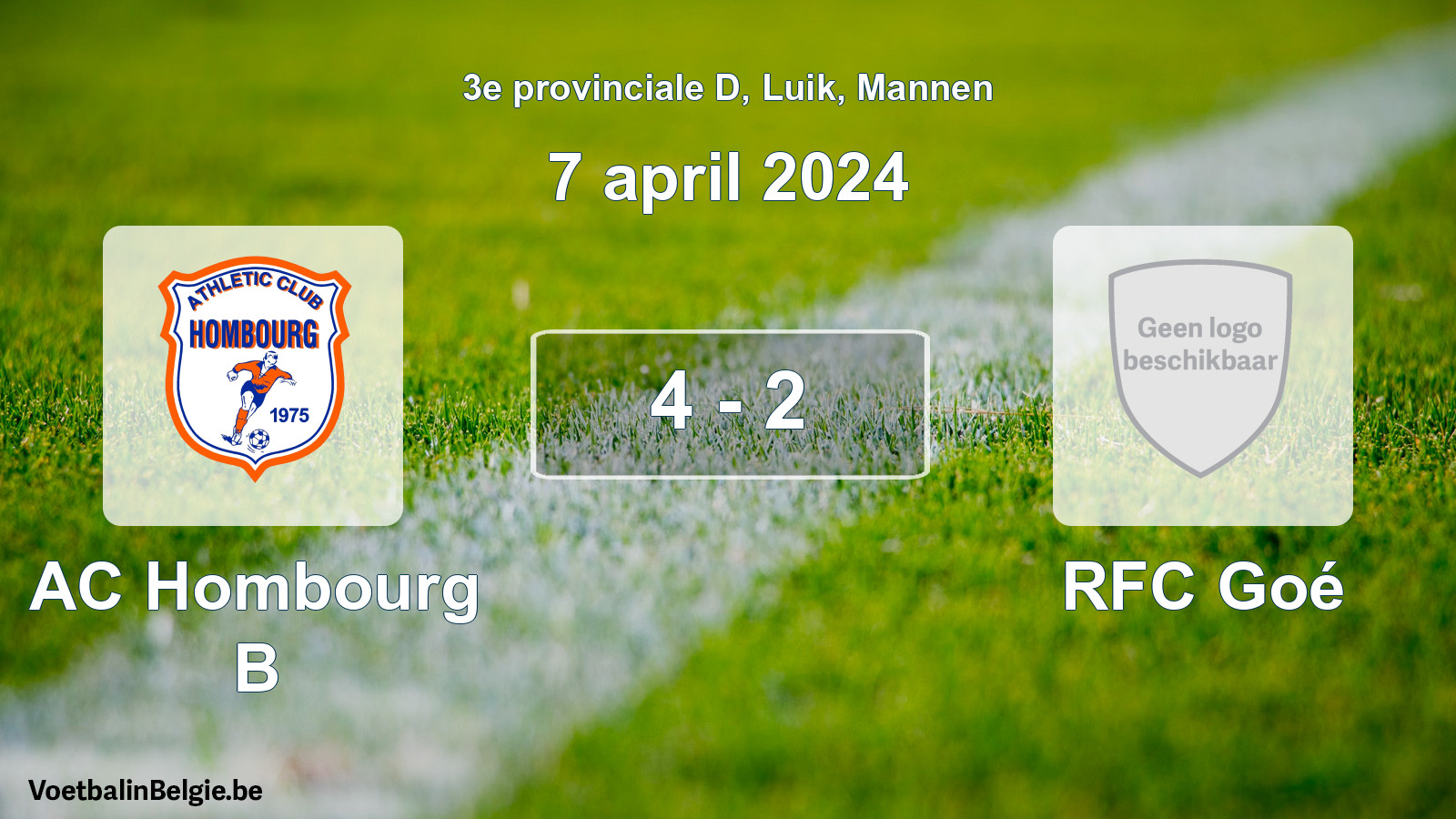 Gespeelde wedstrijd mannenvoetbal: AC Hombourg B - RFC Goé 4 - 2 (7 april 2024)
