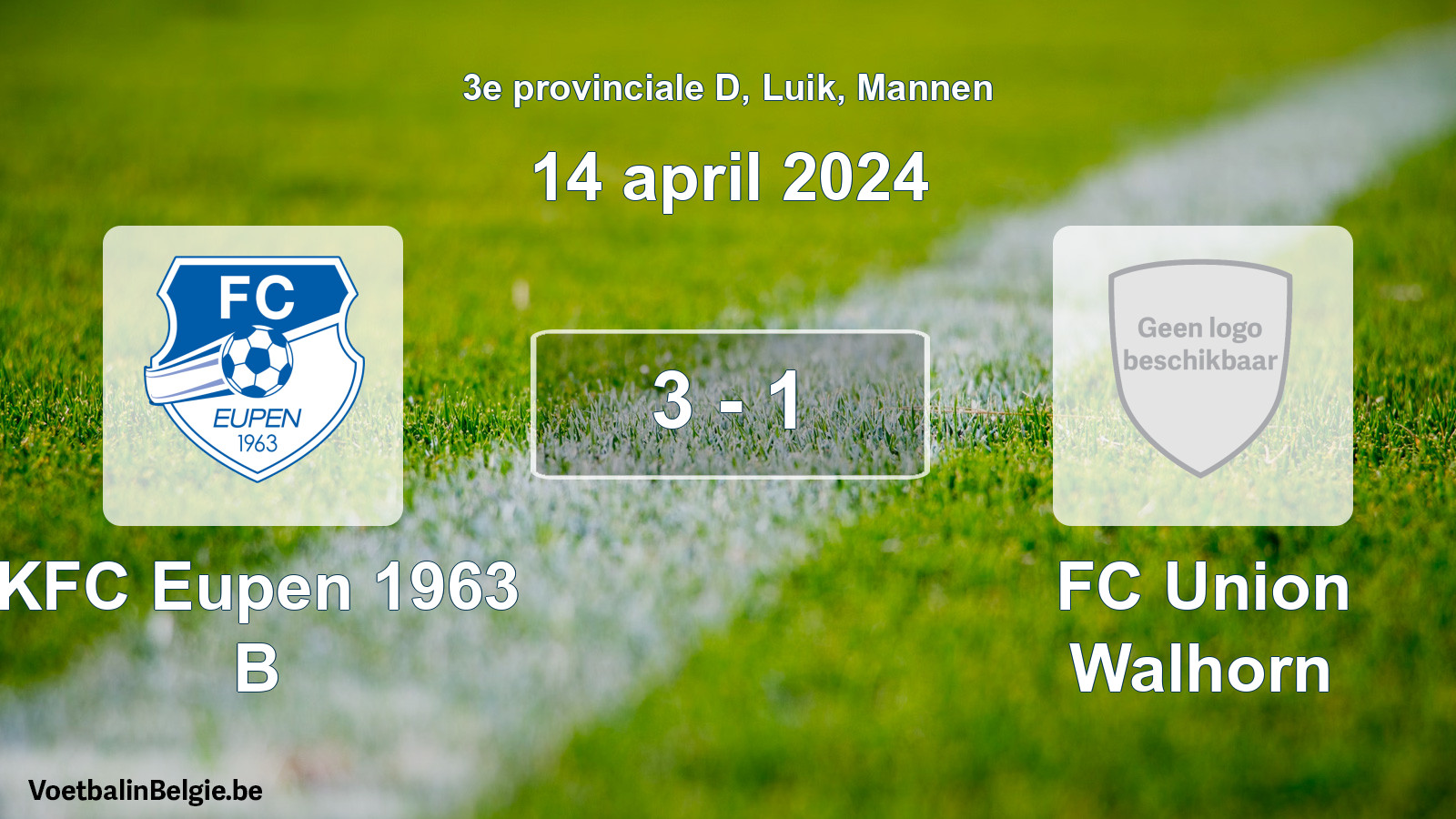 Gespeelde wedstrijd mannenvoetbal: KFC Eupen 1963 B - FC Union Walhorn 3 - 1 (14 april 2024)
