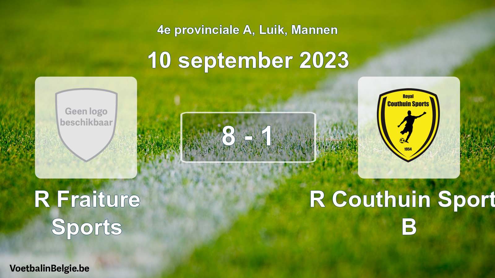Gespeelde wedstrijd mannenvoetbal: R Fraiture Sports - R Couthuin Sports B 8 - 1 (10 september 2023)