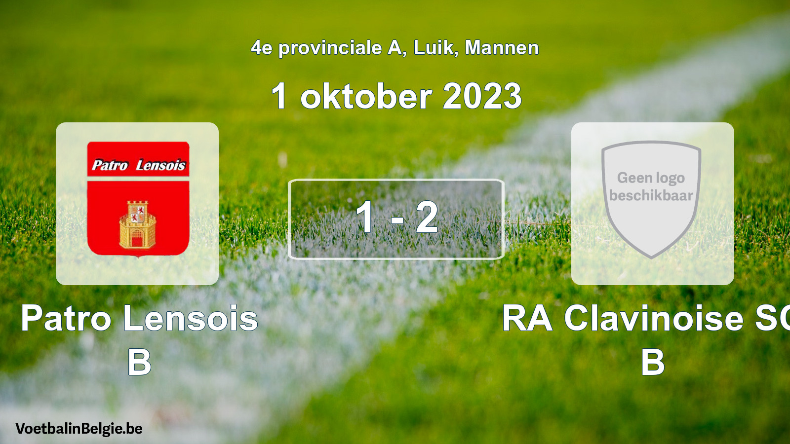 Gespeelde wedstrijd mannenvoetbal: Patro Lensois B - RA Clavinoise SC B 1 - 2 (1 oktober 2023)