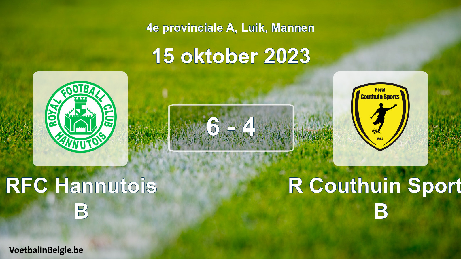 Gespeelde wedstrijd mannenvoetbal: RFC Hannutois B - R Couthuin Sports B 6 - 4 (15 oktober 2023)