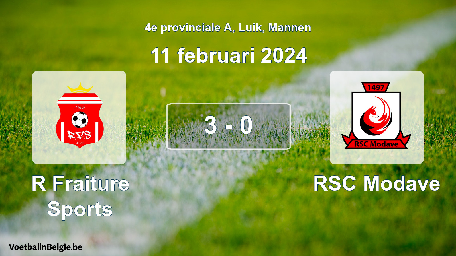 Played match men football: R Fraiture Sports - RSC Modave 3 - 0 (11 February 2024)