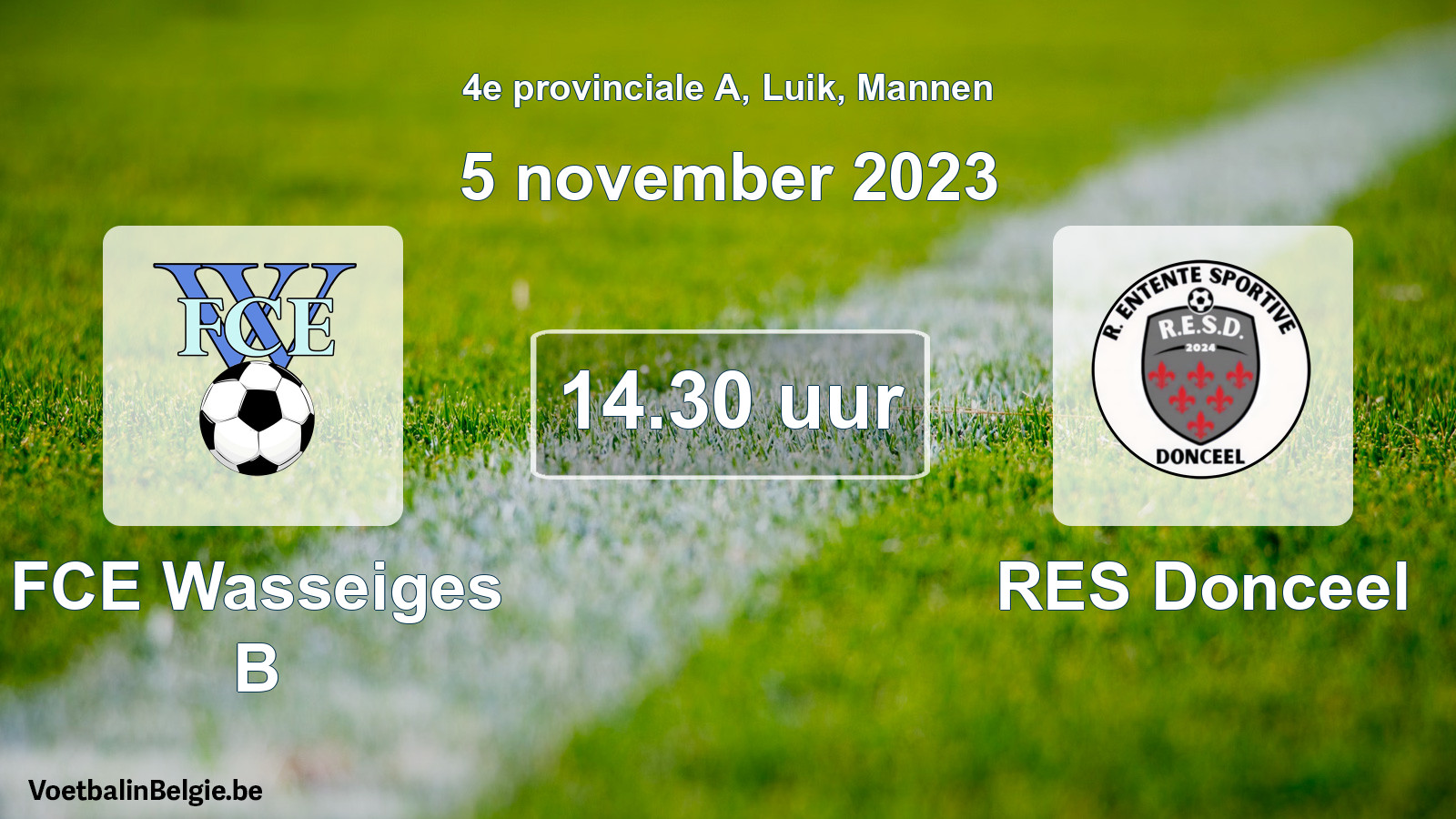 Geplande wedstrijd mannenvoetbal: FCE Wasseiges B - RES Donceel (5 november 2023)