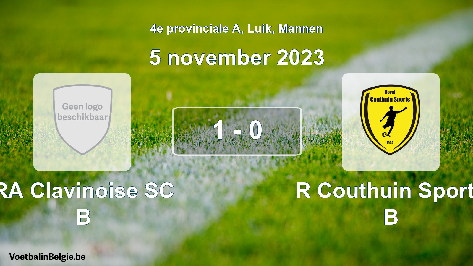 Gespeelde wedstrijd mannenvoetbal: RA Clavinoise SC B - R Couthuin Sports B 1 - 0 (5 november 2023)