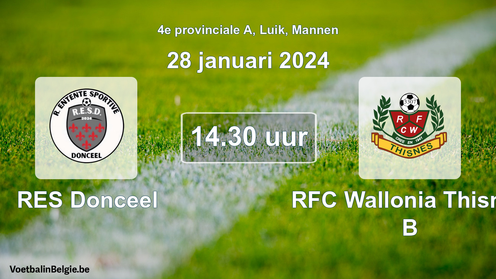 Geplande wedstrijd mannenvoetbal: RES Donceel - RFC Wallonia Thisnes B (28 januari 2024)