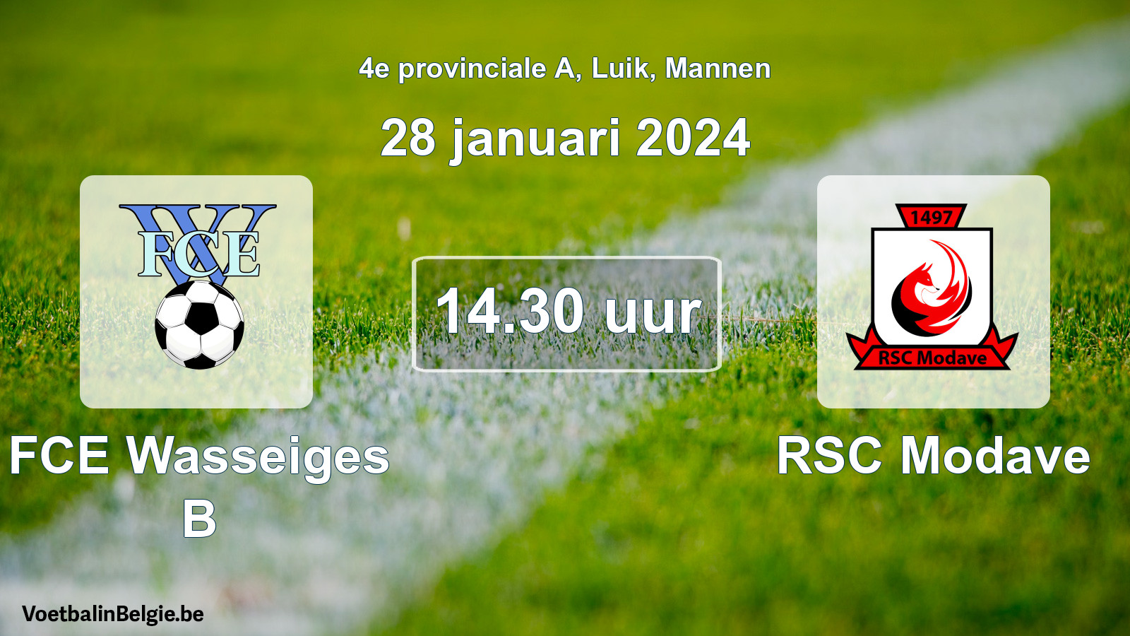 Match prévu football hommes: FCE Wasseiges B - RSC Modave (28 janvier 2024)