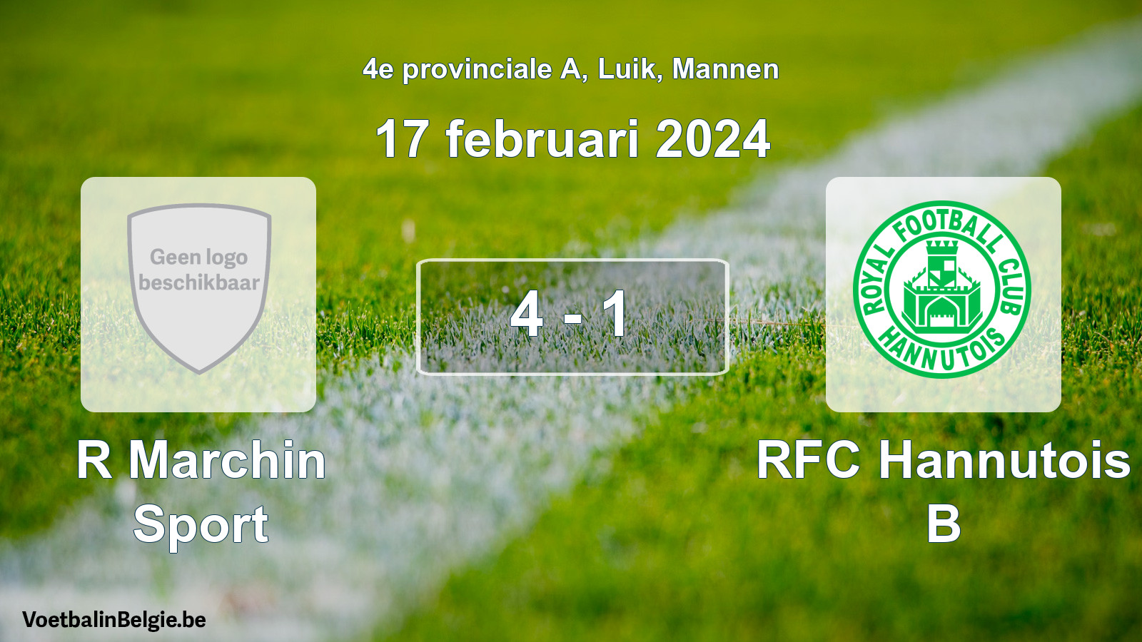 Gespeelde wedstrijd mannenvoetbal: R Marchin Sport - RFC Hannutois B 4 - 1 (17 februari 2024)