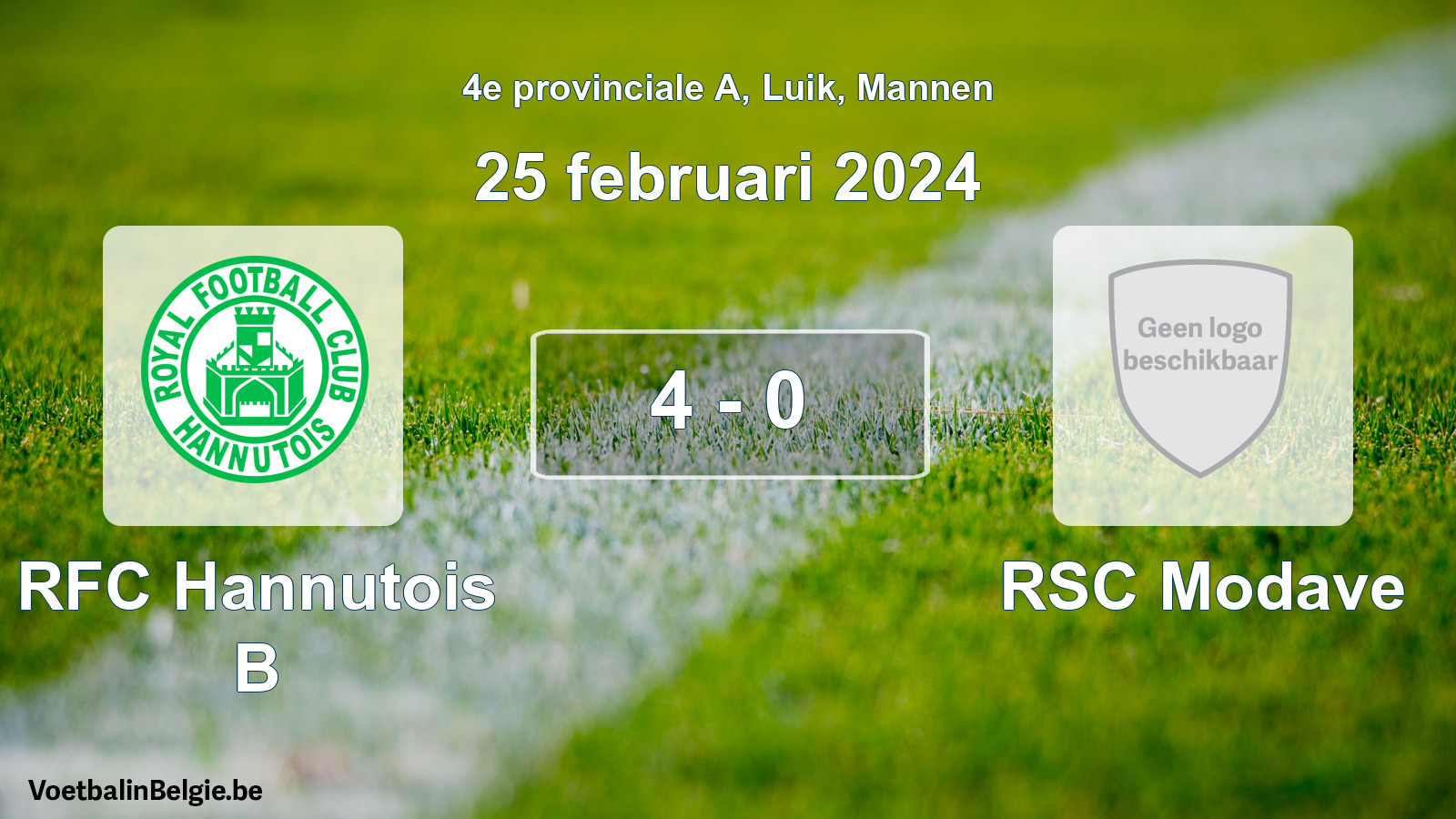Gespeelde wedstrijd mannenvoetbal: RFC Hannutois B - RSC Modave 4 - 0 (25 februari 2024)