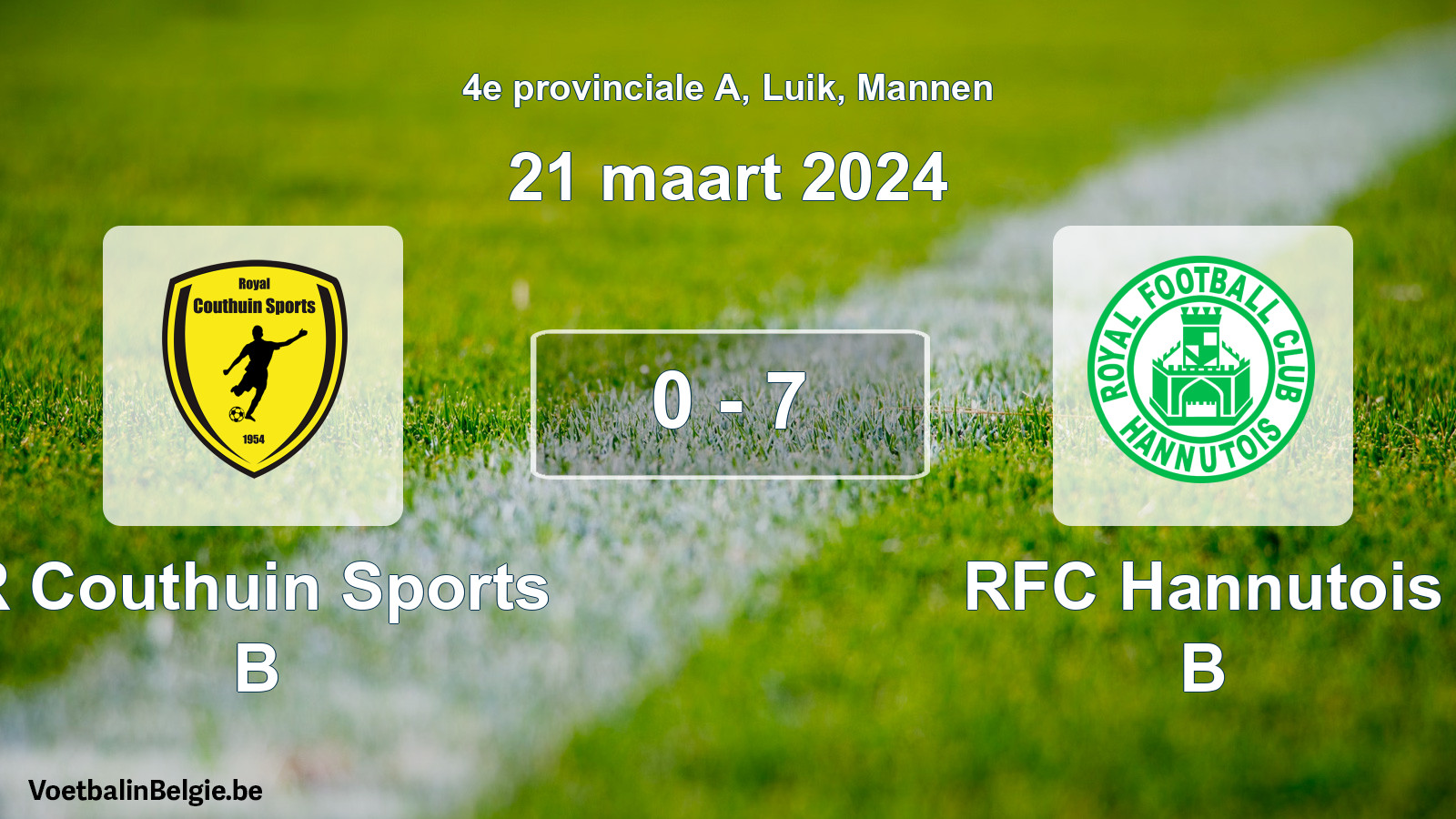 Gespeelde wedstrijd mannenvoetbal: R Couthuin Sports B - RFC Hannutois B 0 - 7 (21 maart 2024)