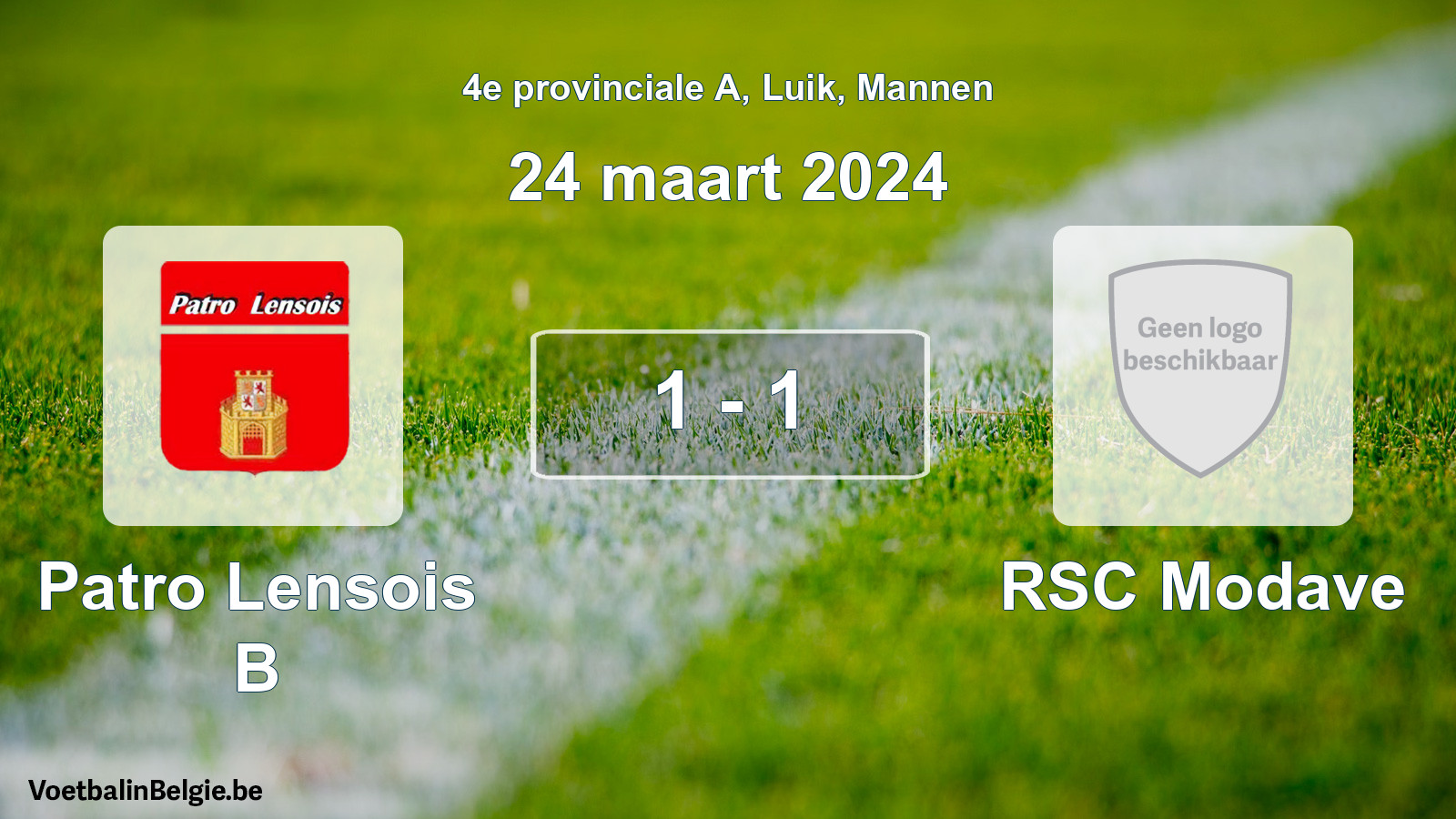 Gespeelde wedstrijd mannenvoetbal: Patro Lensois B - RSC Modave 1 - 1 (24 maart 2024)