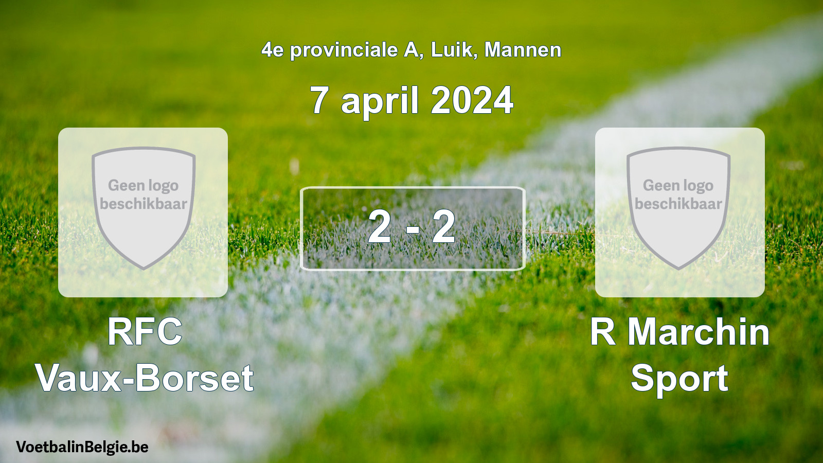 Gespeelde wedstrijd mannenvoetbal: RFC Vaux-Borset - R Marchin Sport 2 - 2 (7 april 2024)