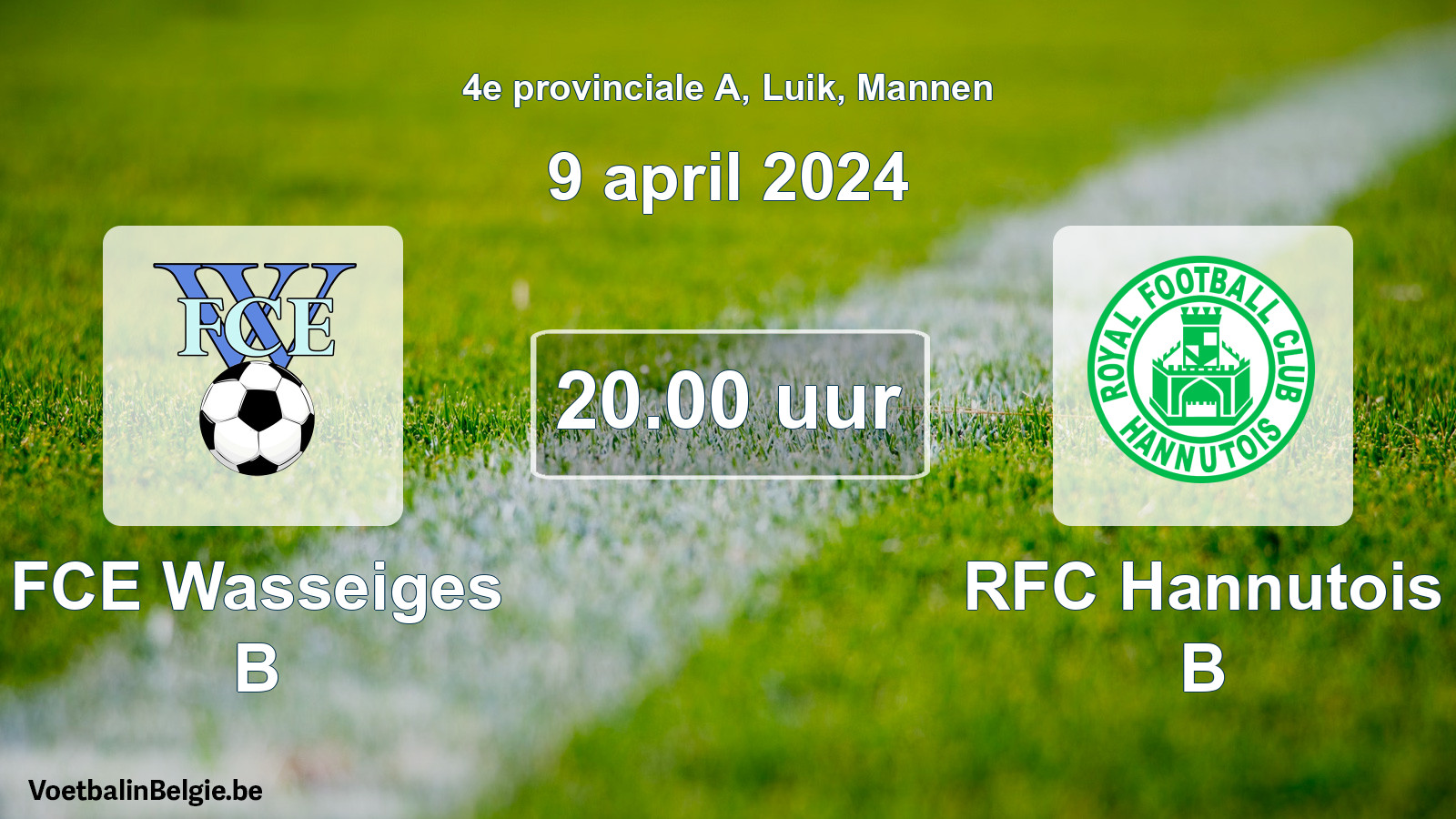 Geplande wedstrijd mannenvoetbal: FCE Wasseiges B - RFC Hannutois B (9 april 2024)