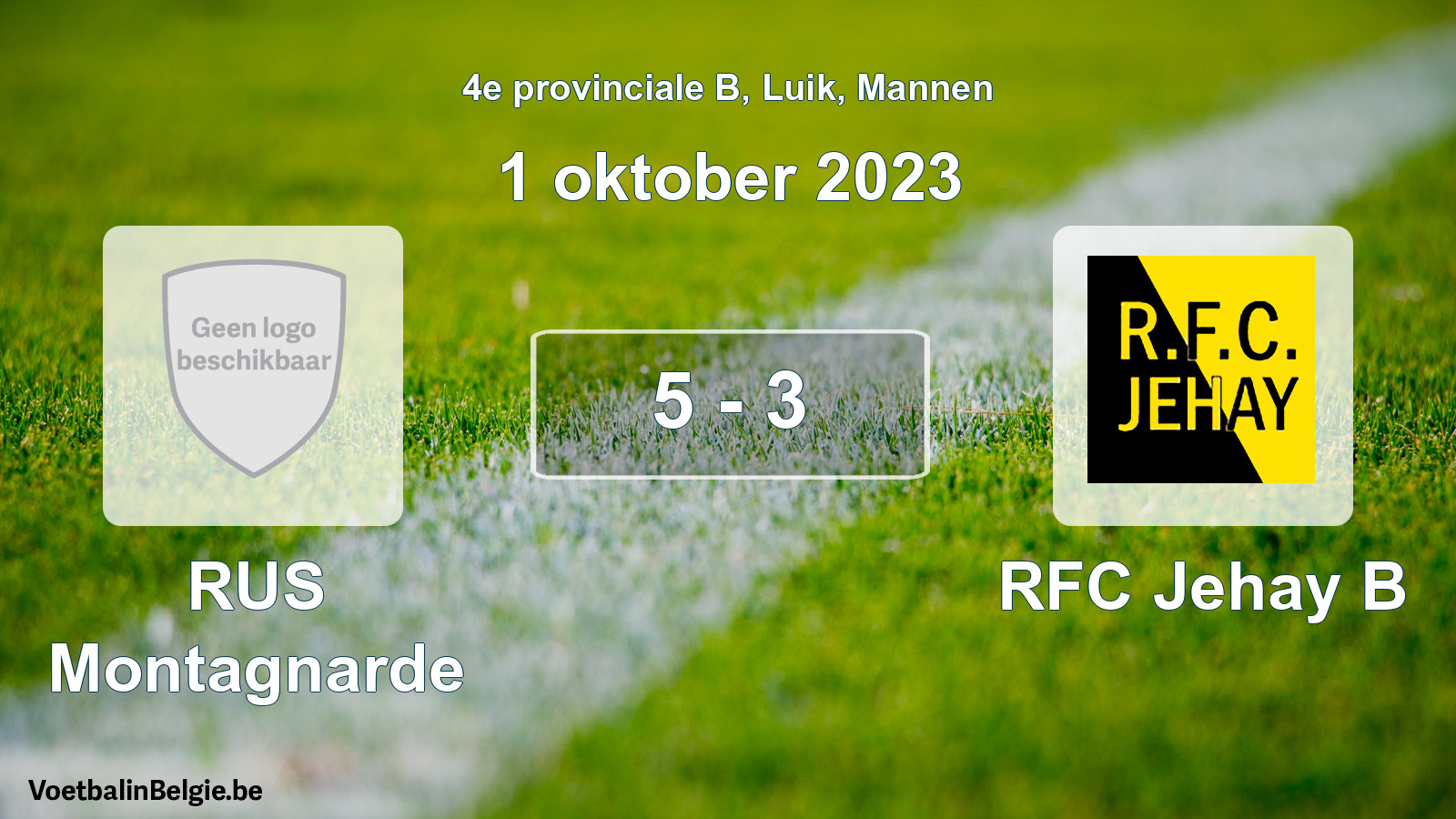 Gespeelde wedstrijd mannenvoetbal: RUS Montagnarde - RFC Jehay B 5 - 3 (1 oktober 2023)