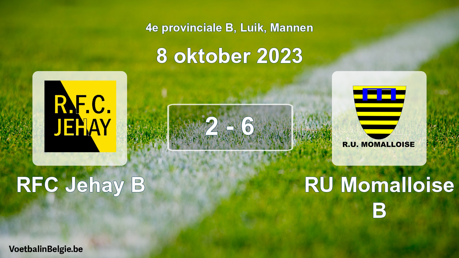 Gespeelde wedstrijd mannenvoetbal: RFC Jehay B - RU Momalloise B 2 - 6 (8 oktober 2023)