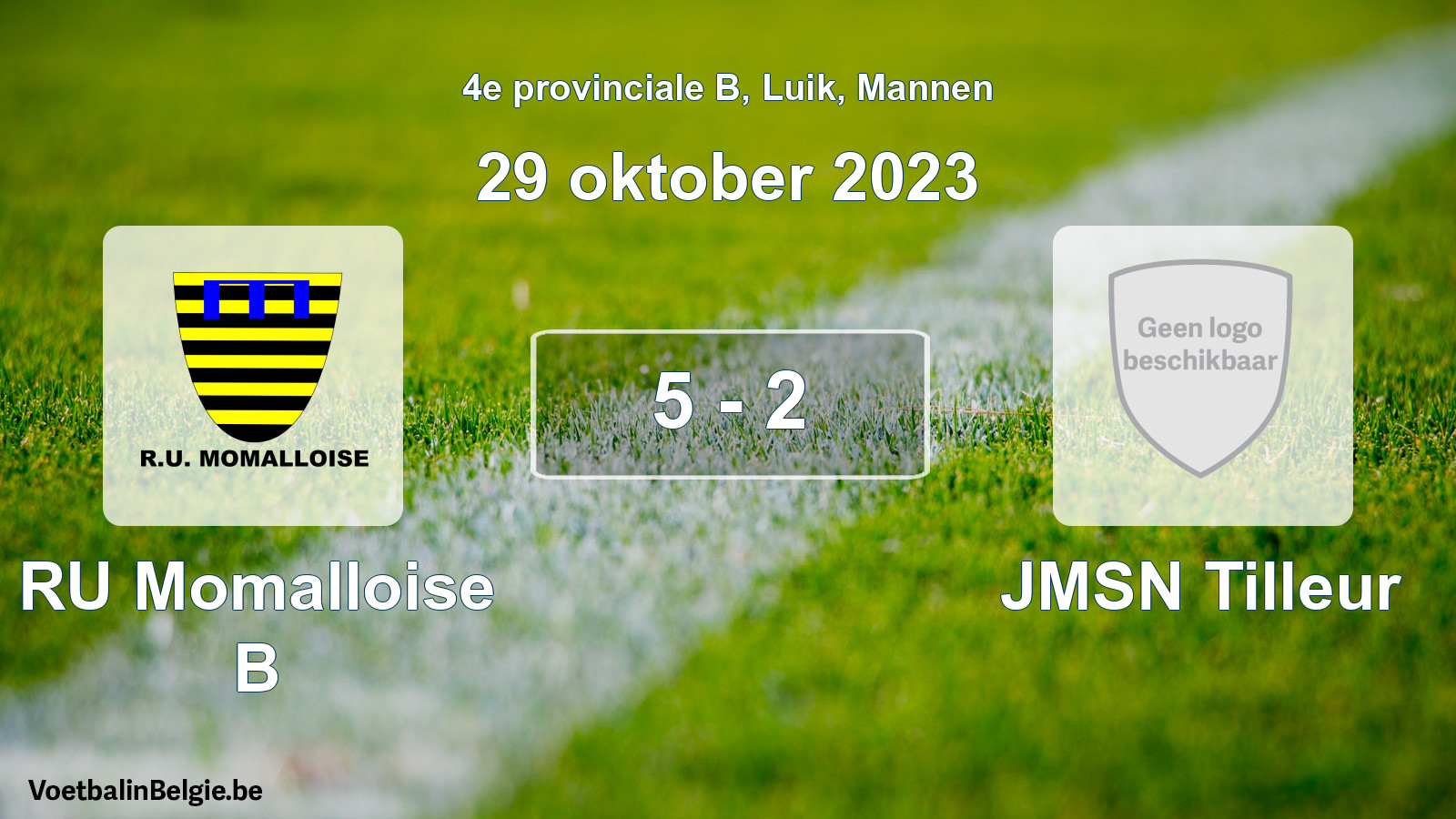 Gespeelde wedstrijd mannenvoetbal: RU Momalloise B - JMSN Tilleur 5 - 2 (29 oktober 2023)