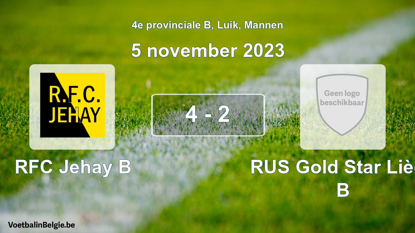 Gespeelde wedstrijd mannenvoetbal: RFC Jehay B - RUS Gold Star Liège B 4 - 2 (5 november 2023)