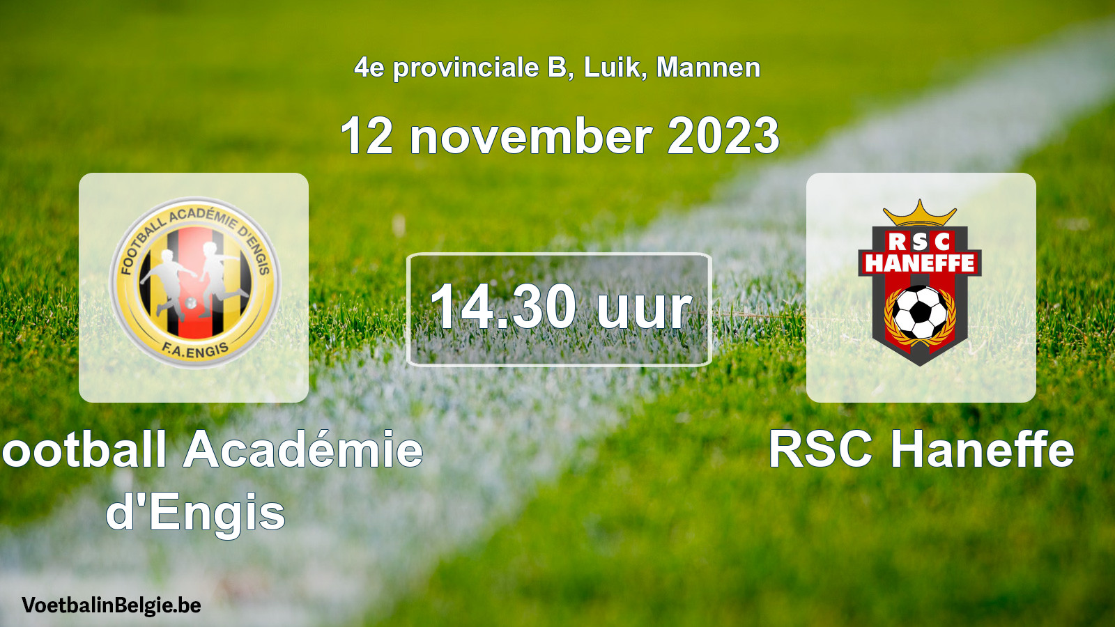 Match prévu football hommes: Football Académie d'Engis - RSC Haneffe (12 novembre 2023)