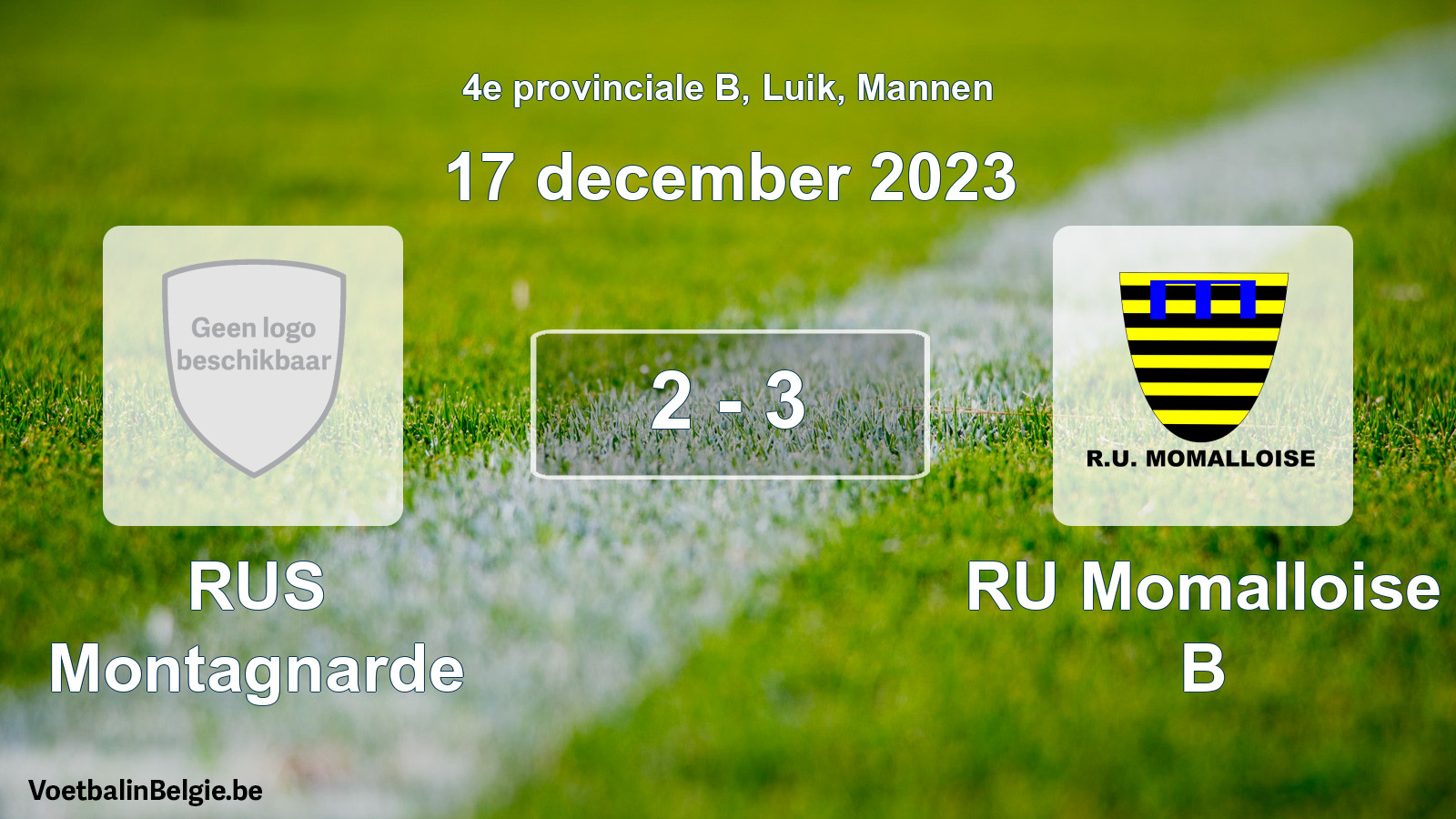 Gespeelde wedstrijd mannenvoetbal: RUS Montagnarde - RU Momalloise B 2 - 3 (17 december 2023)