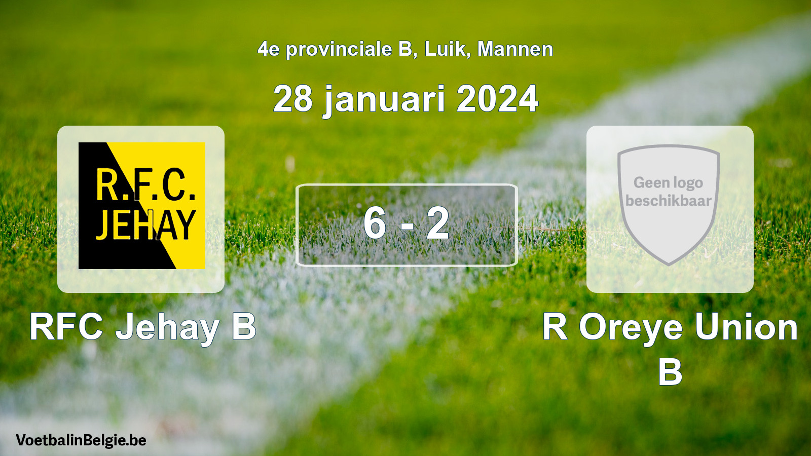 Gespeelde wedstrijd mannenvoetbal: RFC Jehay B - R Oreye Union B 6 - 2 (28 januari 2024)