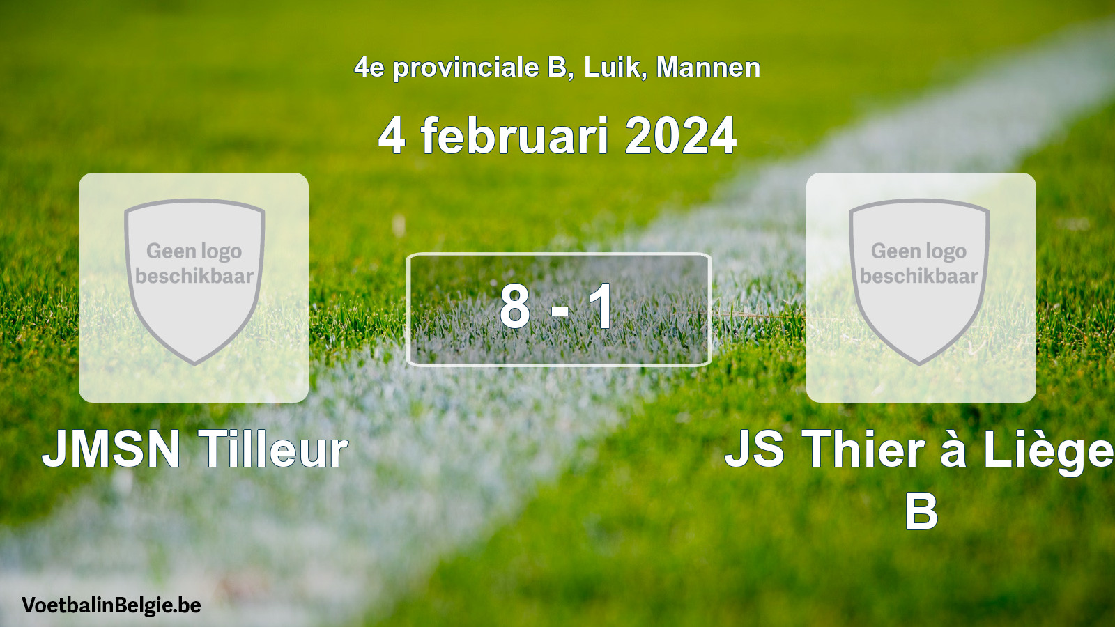 Gespeelde wedstrijd mannenvoetbal: JMSN Tilleur - JS Thier à Liège B 8 - 1 (4 februari 2024)