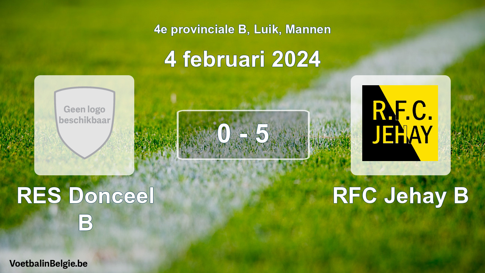 Gespeelde wedstrijd mannenvoetbal: RES Donceel B - RFC Jehay B 0 - 5 (4 februari 2024)