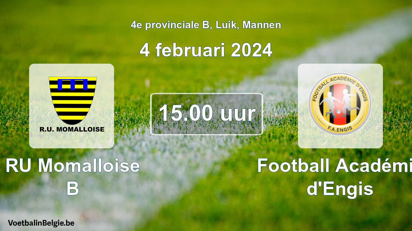 Match prévu football hommes: RU Momalloise B - Football Académie d'Engis (4 février 2024)