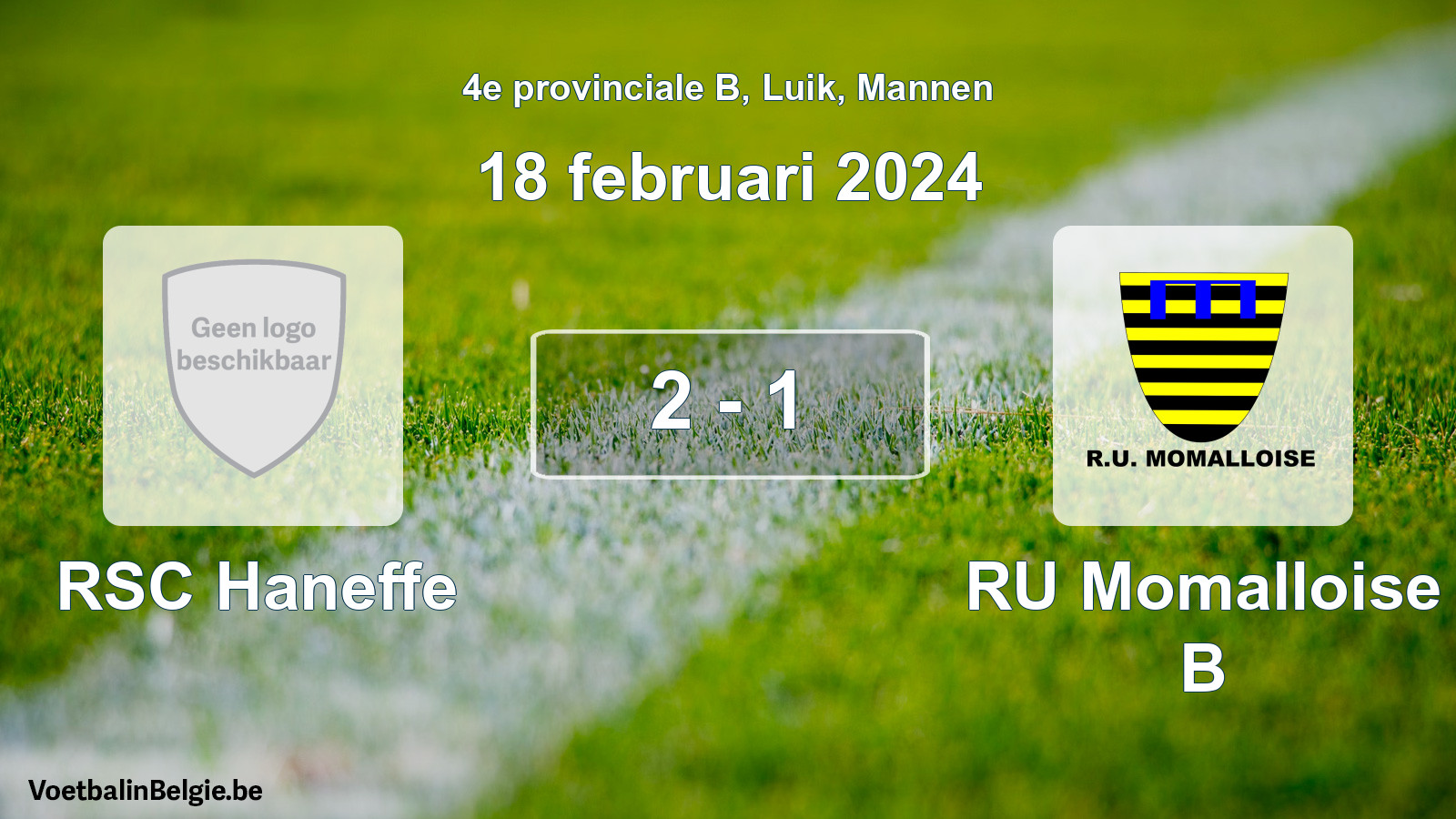 Gespeelde wedstrijd mannenvoetbal: RSC Haneffe - RU Momalloise B 2 - 1 (18 februari 2024)